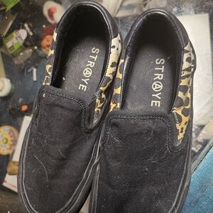 Straye Black and Leopard Slip-On Shoes